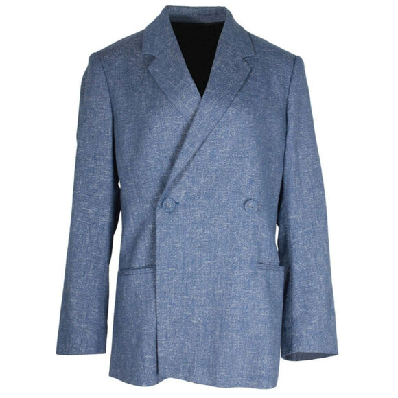 Totême Loreo Oversized Double-Breasted Mélange Blazer Cotton linen Blue Classic - Picture 1 of 11